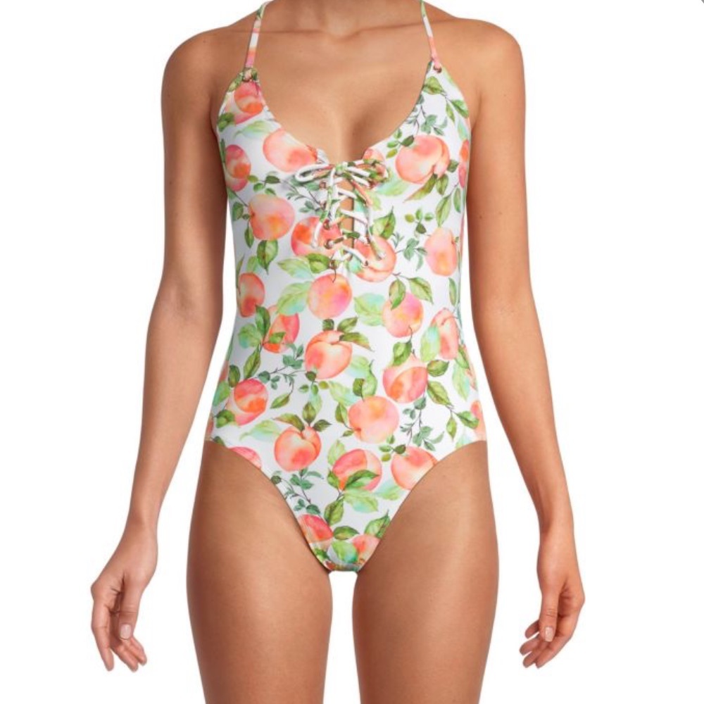 BCBG Peach-Print One-Piece Swimsuit
